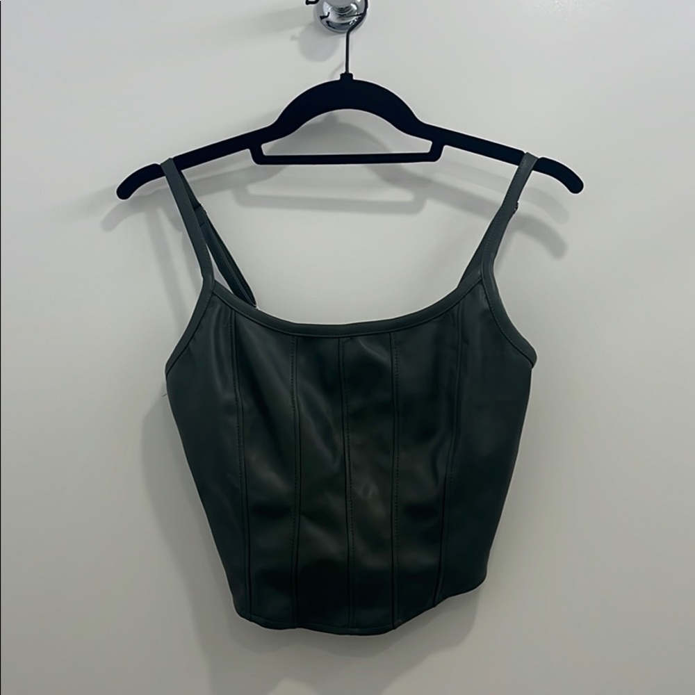 Sage green faux leather corset top